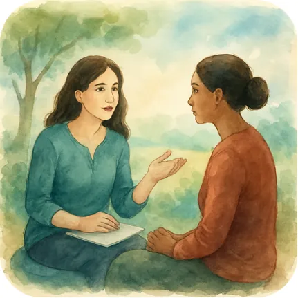 Deux personnes en conversation lors d'une séance de coaching
