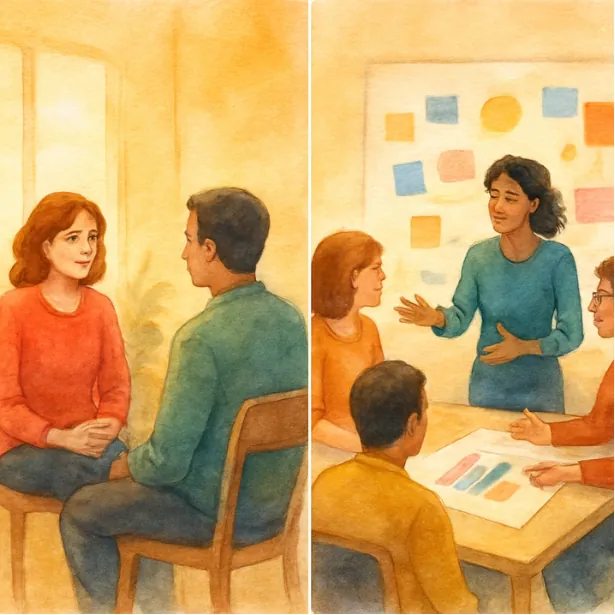 Séance de coaching collectif dans une salle lumineuse