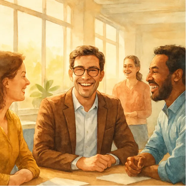 Manager souriant en réunion avec son équipe